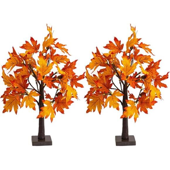 Bright 2 Pack 24 Inch Lighted Thanksgiving Fall Maple Tree Decor, 24 LED - Picture 1 of 8